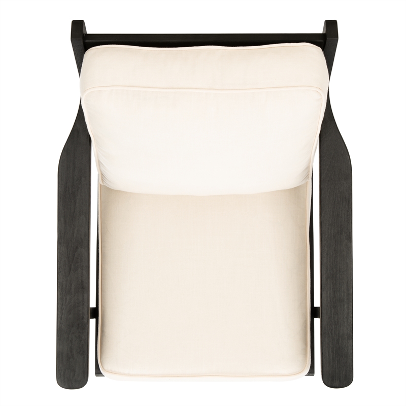 Safavieh Nico Mid Century Wood and Linen Accent Chair in White / Black