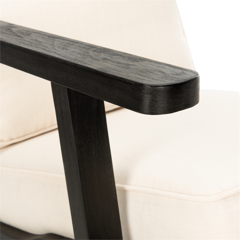 Safavieh Nico Mid Century Wood and Linen Accent Chair in White / Black