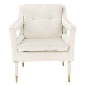 Safavieh Mara Tufted Wood Velvet and Stainless Steel Accent Chair in Silver/Gold