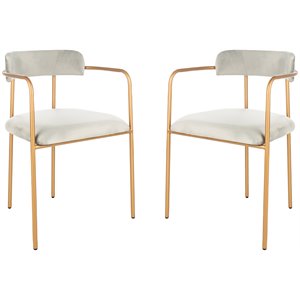 Safavieh Camille Velvet Dining Arm Chair Set 2 in Gray and Gold