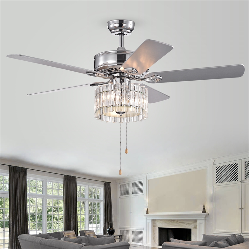 Safavieh Dresher Wood and Iron Ceiling Light Fan in Chrome