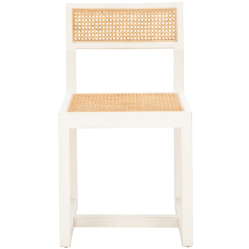 Safavieh Bernice Cane Elm Wood Dining Chair in White / Natural