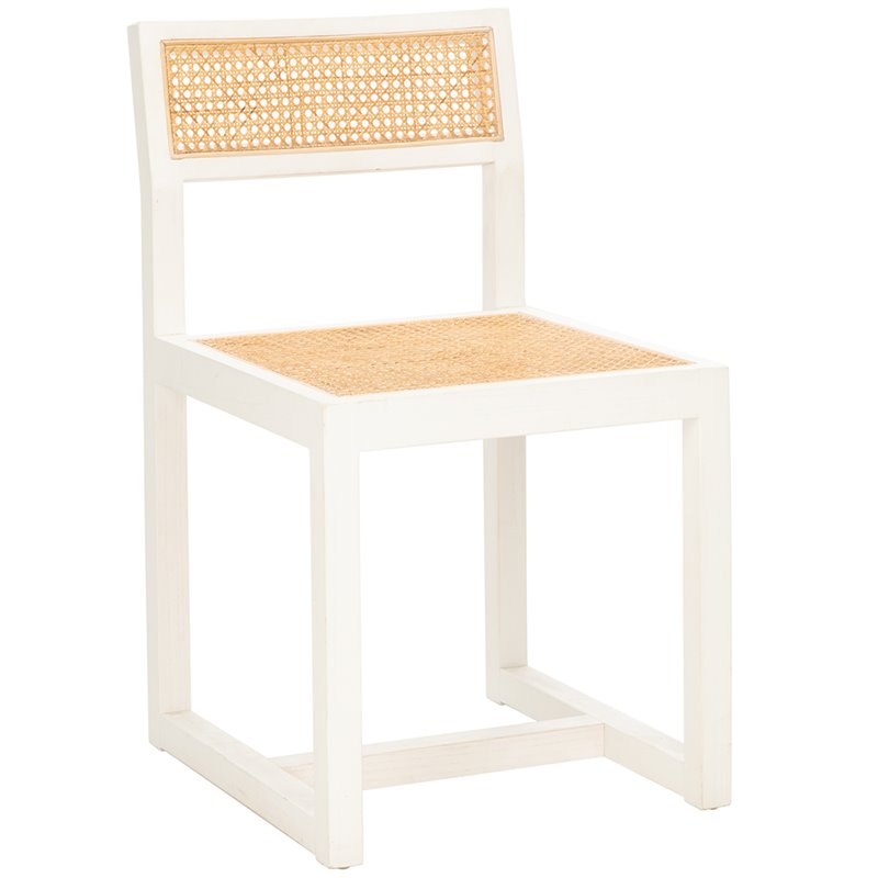 Safavieh Bernice Cane Elm Wood Dining Chair in White / Natural