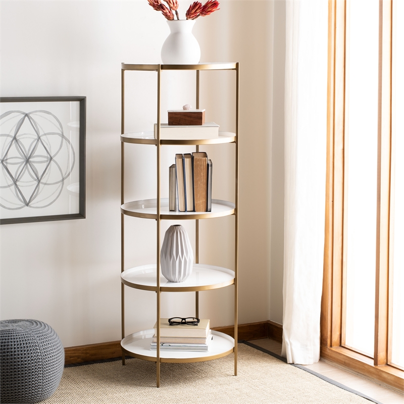Safavieh Tia Round 5 Tier Iron Etagere In White / Brass