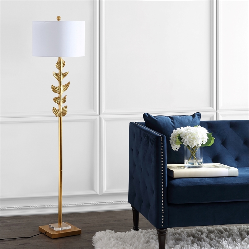 Safavieh Georgiana Resin Body Floor Lamp in Gold Leaf/Crystal Base