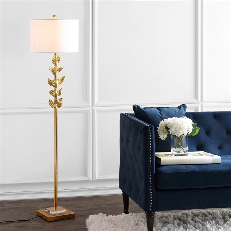 Safavieh Georgiana Resin Body Floor Lamp in Gold Leaf/Crystal Base