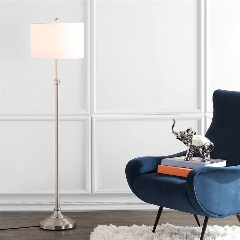 Safavieh Leeland Iron Floor Lamp in Brushed Nickel