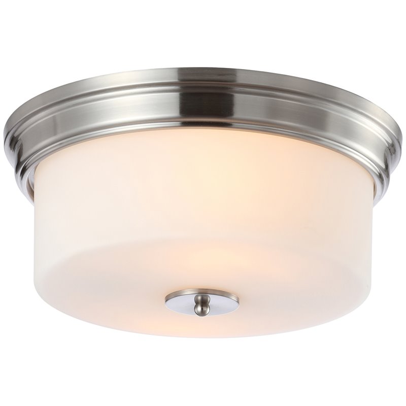 Safavieh Dalen Iron and Glass Flush Mount in White / Brushed Nickel
