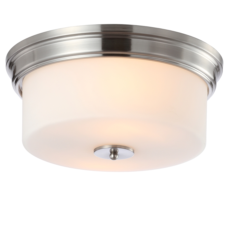 Safavieh Dalen Iron and Glass Flush Mount in White / Brushed Nickel