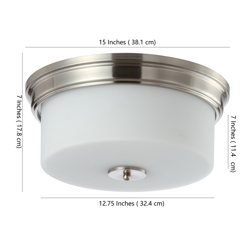 Safavieh Dalen Iron and Glass Flush Mount in White / Brushed Nickel
