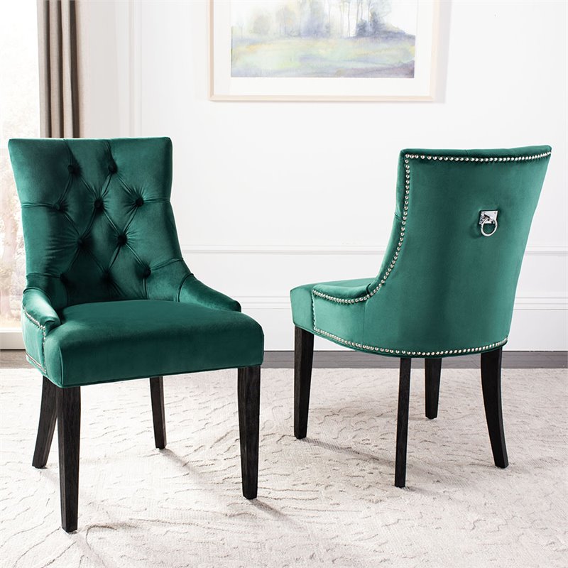 Safavieh Harlow Velvet Tufted Dining Side Chair in Emerald (Set of 2)