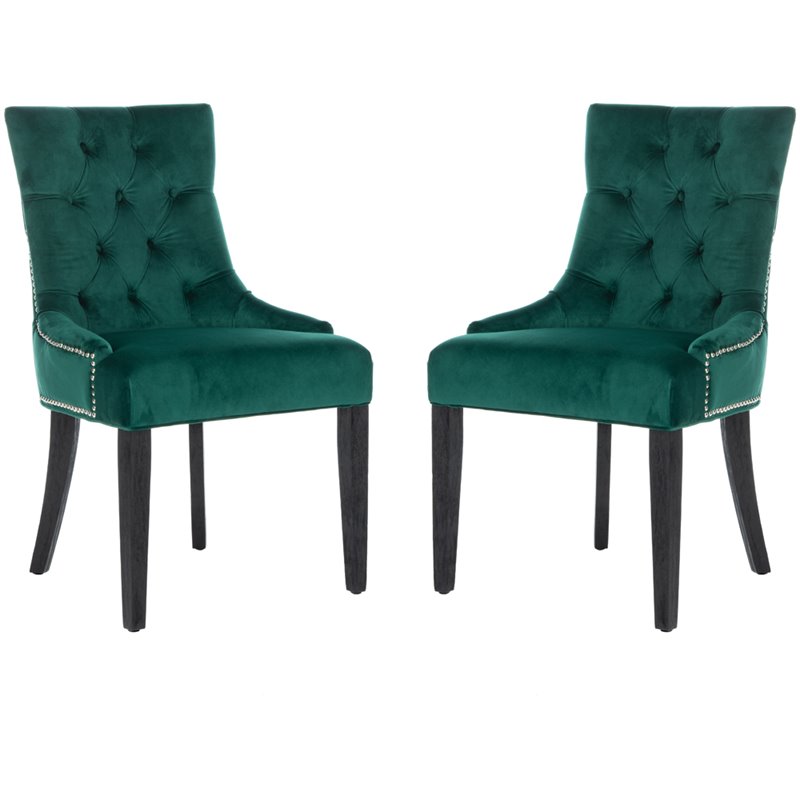 Safavieh Harlow Velvet Tufted Dining Side Chair in Emerald (Set of 2)