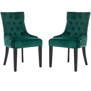 Safavieh Harlow Velvet Tufted Dining Side Chair in Emerald (Set of 2)