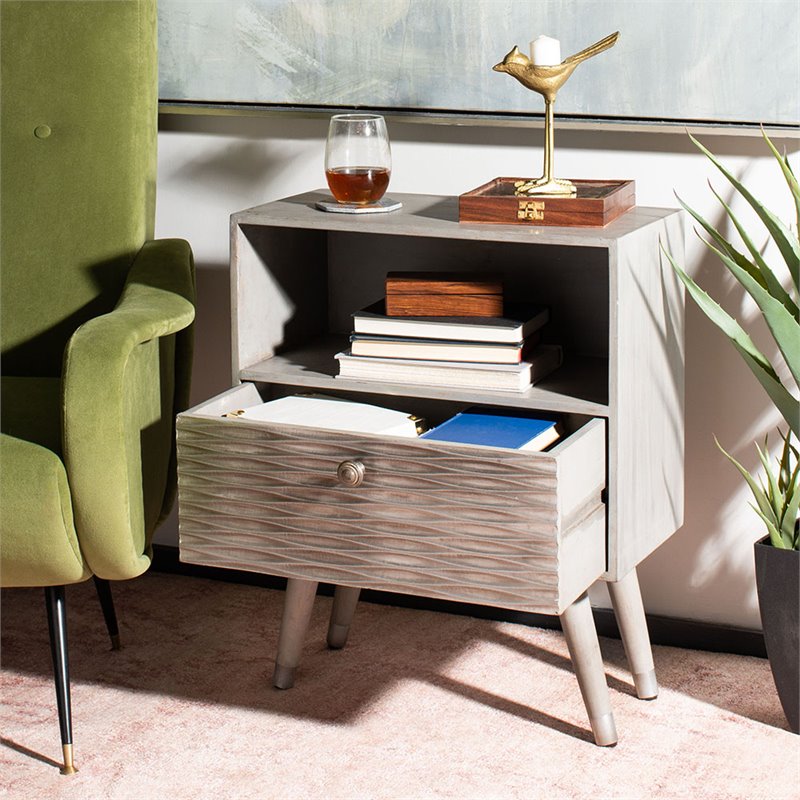 Safavieh Brandy 1-Drawer Bedroom Nightstand in Gray