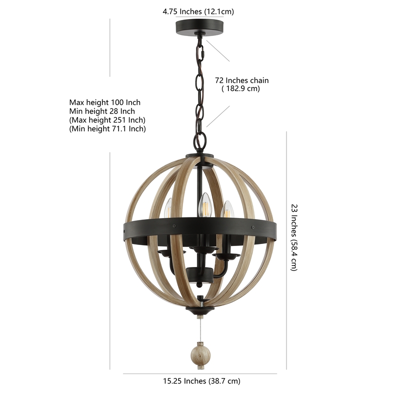Safavieh Moshe 3 Light Pendant Lamp in Black and Brown