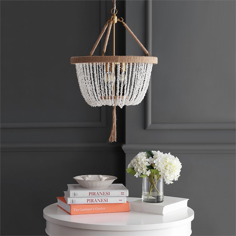Safavieh Cydney 3 Light Pendant Lamp in White and Brass Gold