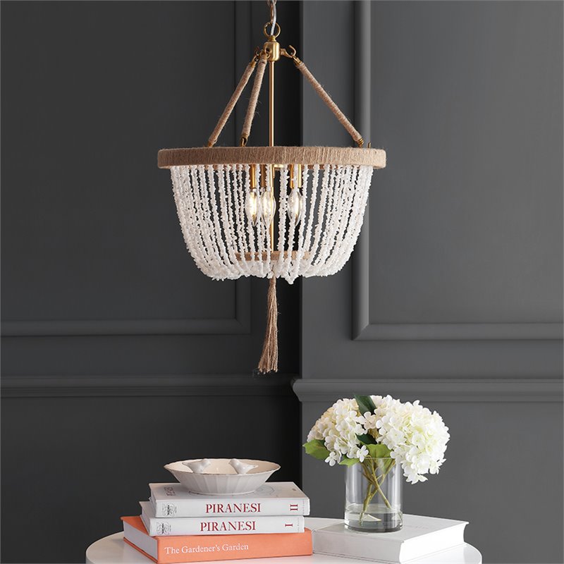 Safavieh Cydney 3 Light Pendant Lamp in White and Brass Gold