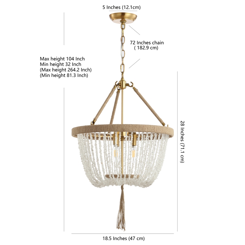 Safavieh Cydney 3 Light Pendant Lamp in White and Brass Gold