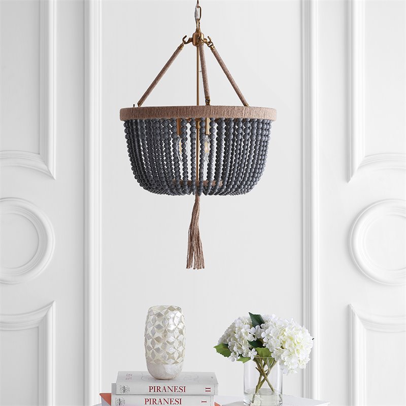 Safavieh Adra 3 Light Pendant Lamp in Dark Gray and Brass Gold