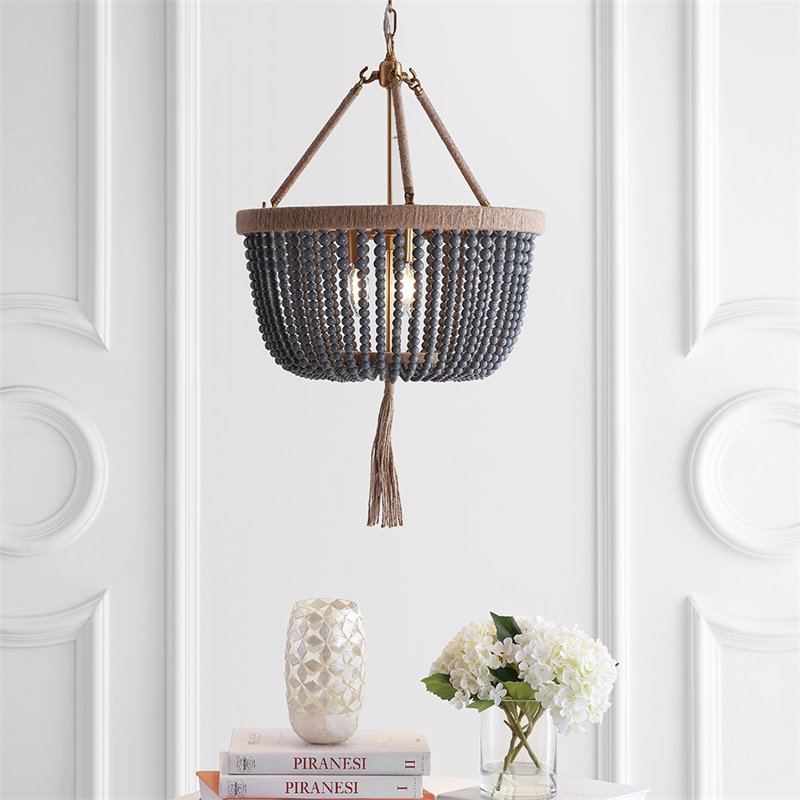 Safavieh Adra 3 Light Pendant Lamp in Dark Gray and Brass Gold