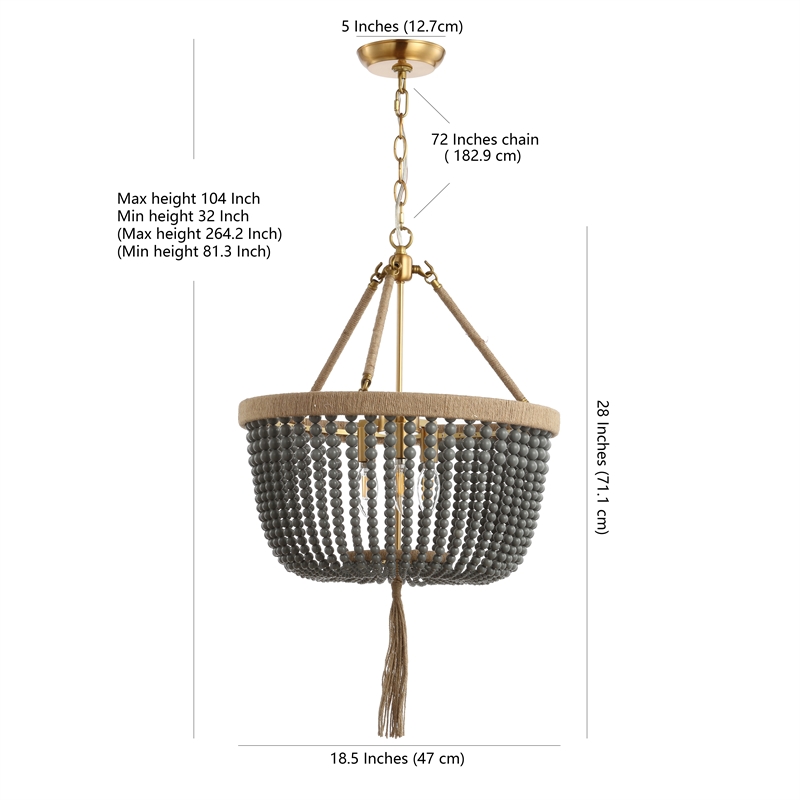 Safavieh Adra 3 Light Pendant Lamp in Dark Gray and Brass Gold
