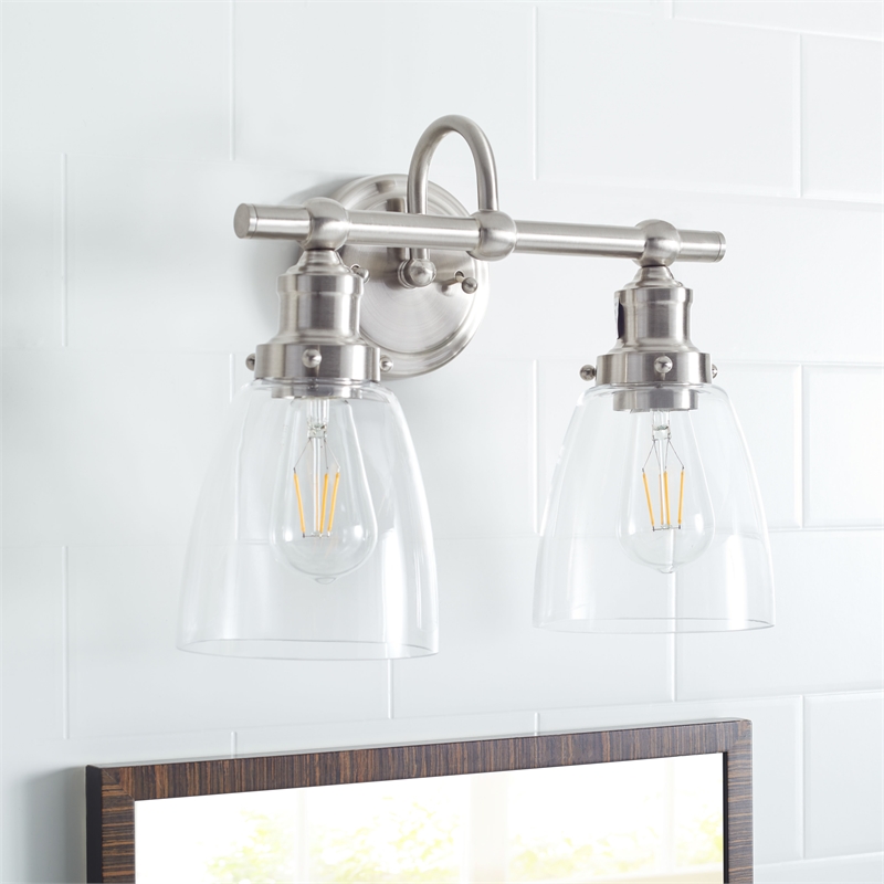 Safavieh Layton 2 Light Bath Vanity Light in Brush Nickel/Clear
