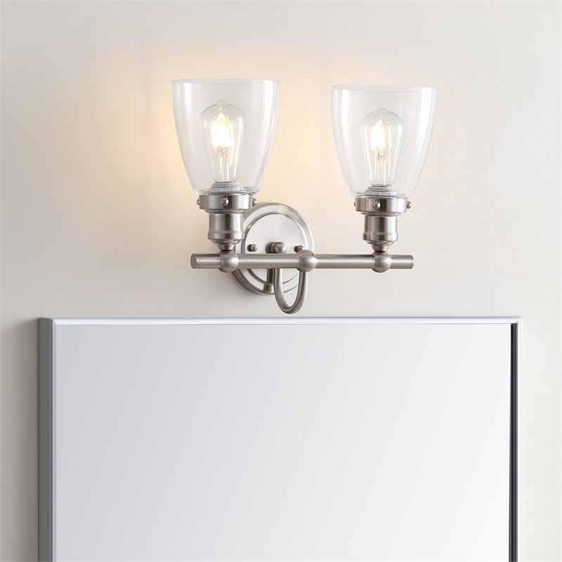 Safavieh Layton 2 Light Bath Vanity Light in Brush Nickel/Clear