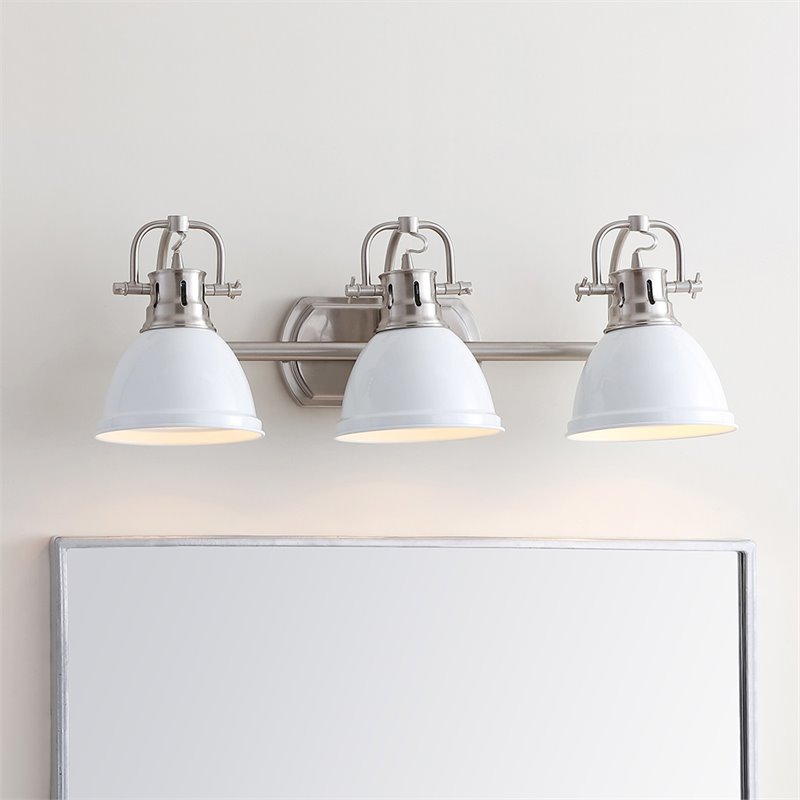 Safavieh Roland 3 Light Bath Vanity Light in White and Brush Nickel