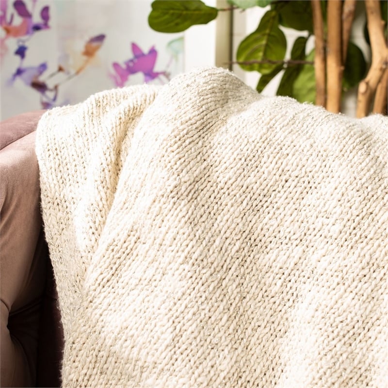 Safavieh Ralen Knit Throw Blanket in Natural and Silver