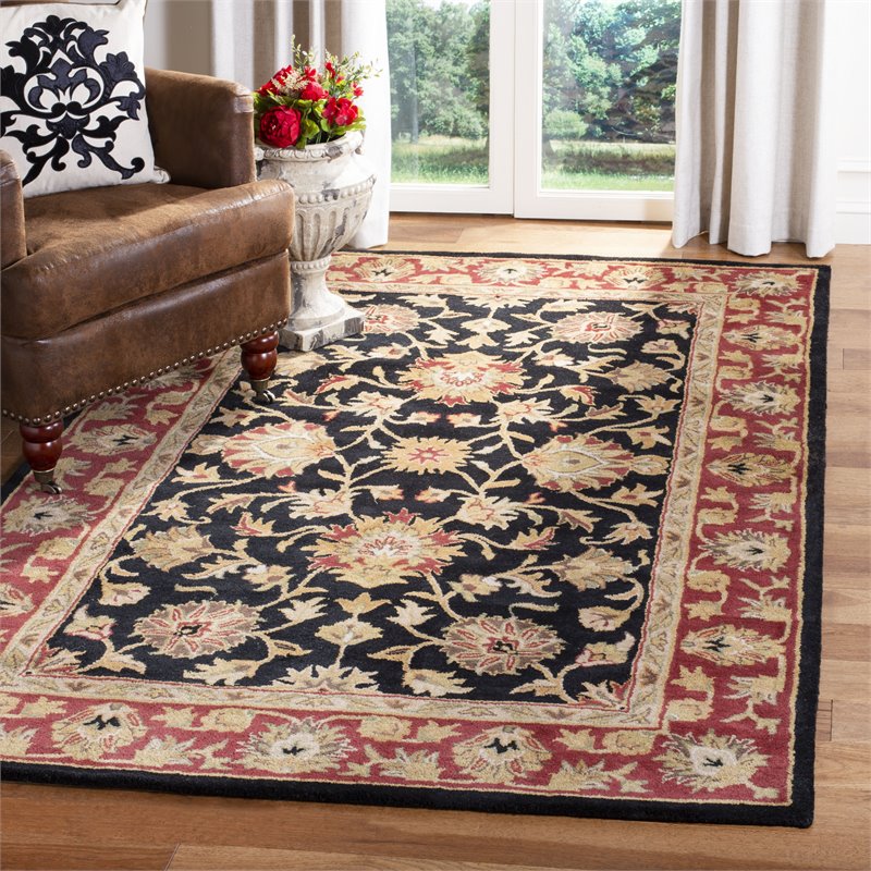 Safavieh Heritage 3' x 5' Hand Tufted Wool Rug in Black and Red