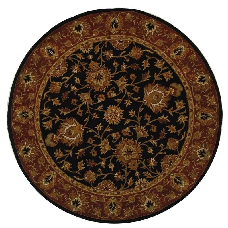 Safavieh Heritage 8' Round Hand Tufted Wool Rug in Black and Red
