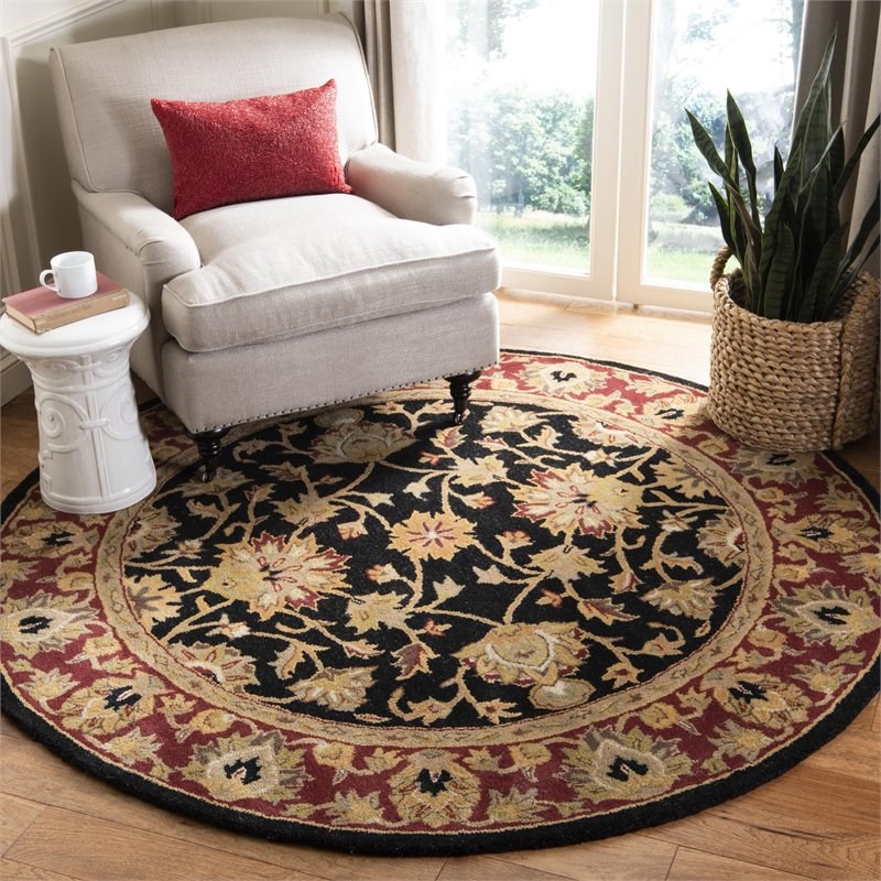 Safavieh Heritage 8' Round Hand Tufted Wool Rug in Black and Red