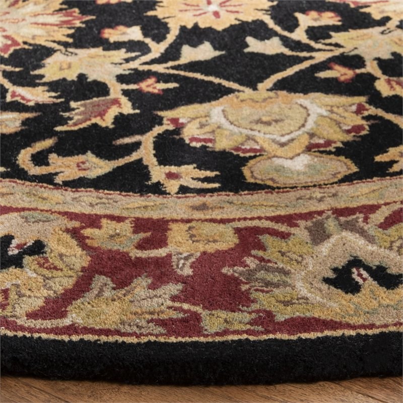 Safavieh Heritage 8' Round Hand Tufted Wool Rug in Black and Red