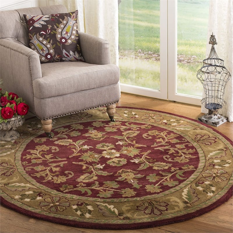 Safavieh Heritage 6' Round Hand Tufted Wool Rug in Red and Gold