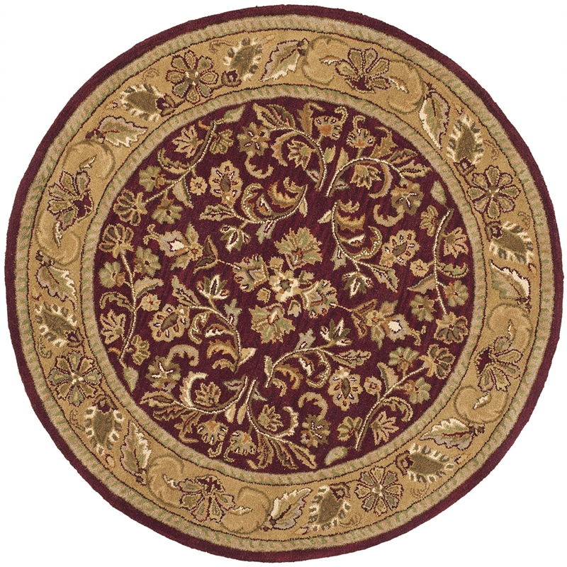Safavieh Heritage 6' Round Hand Tufted Wool Rug in Red and Gold
