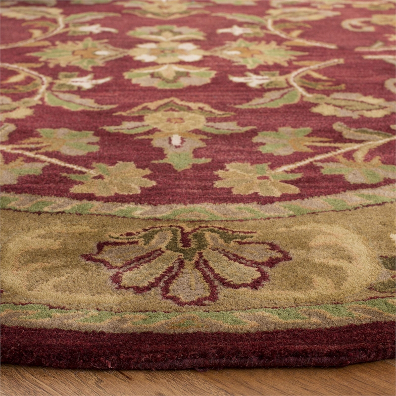 Safavieh Heritage 6' Round Hand Tufted Wool Rug in Red and Gold
