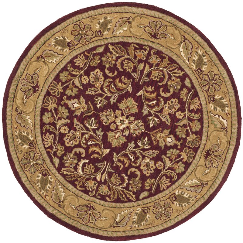 Safavieh Heritage 8' Round Hand Tufted Wool Rug in Red and Gold