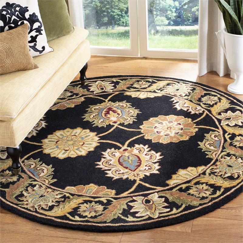Safavieh Heritage 6' Round Hand Tufted Wool Rug in Black