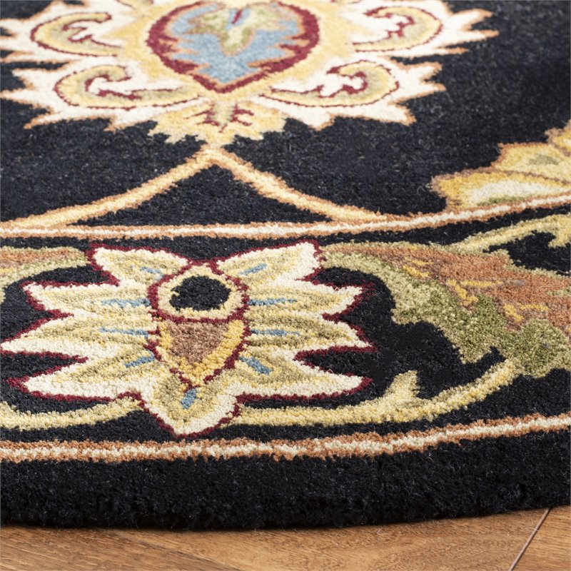 Safavieh Heritage 6' Round Hand Tufted Wool Rug in Black