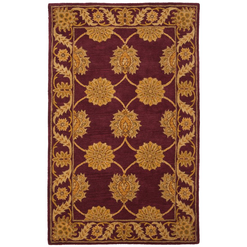 Safavieh Heritage 5' x 8' Hand Tufted Wool Rug in Maroon