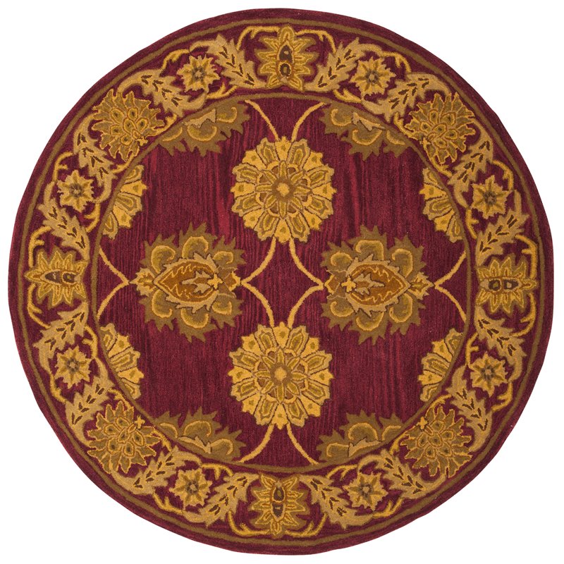 Safavieh Heritage 6' Round Hand Tufted Wool Rug in Maroon