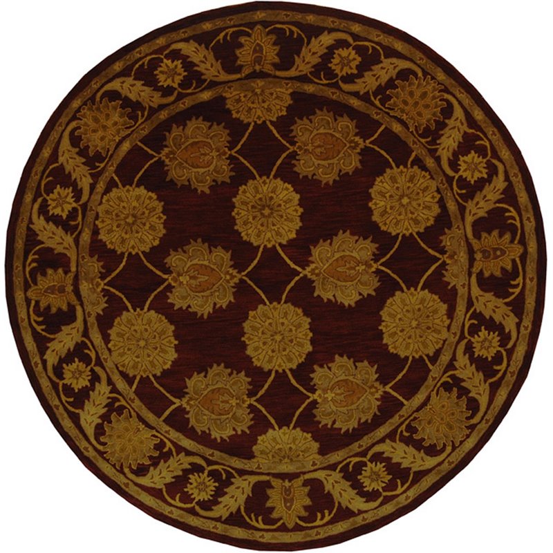 Safavieh Heritage 8' Round Hand Tufted Wool Rug in Maroon