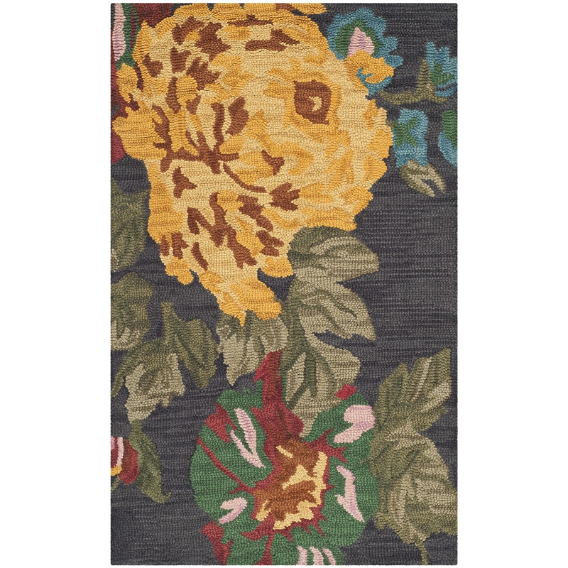 Safavieh Jardin 3' x 5' Multicolored Hand Tufted Wool Rug in Black