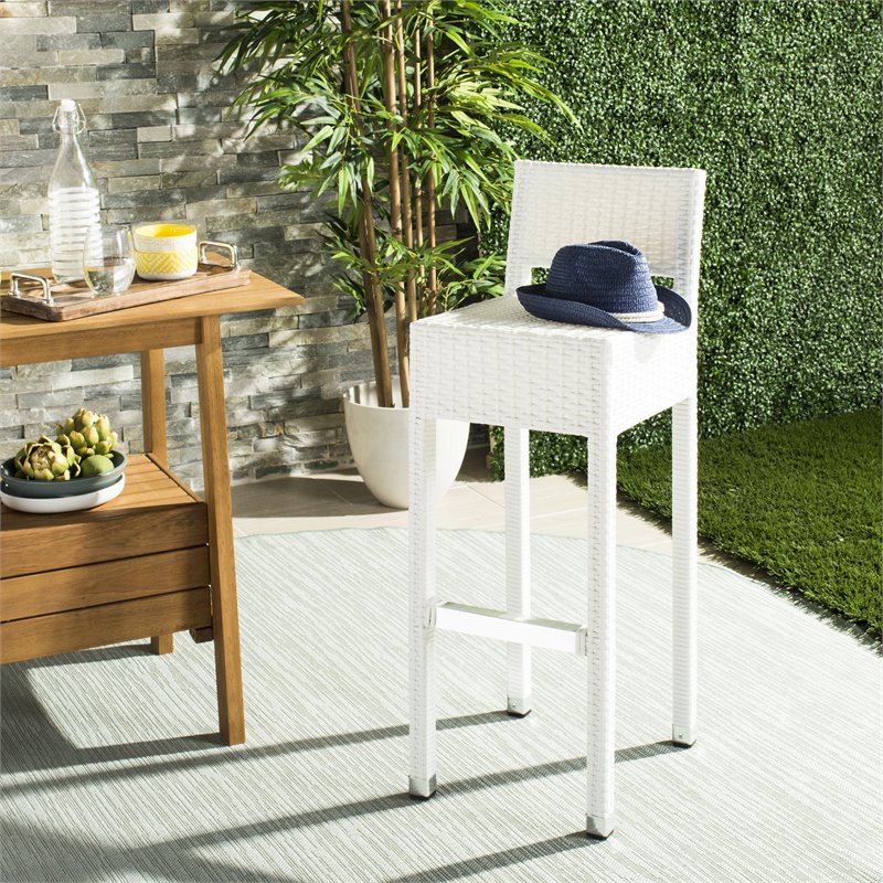 safavieh landry 30&quot contemporary rattan indoor/outdoor bar stool in white