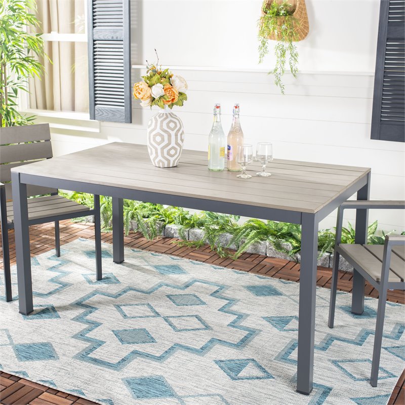 Safavieh Beldan Wood/Metal Outdoor Dining Table in Distressed Taupe Gray