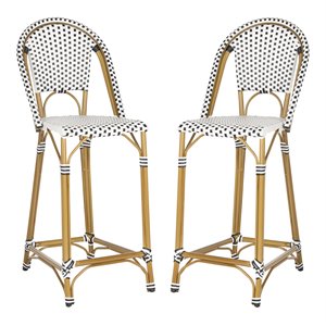 Safavieh Zaid 30&quot Wicker / Rattan Stackable Bar Stool in Black/White