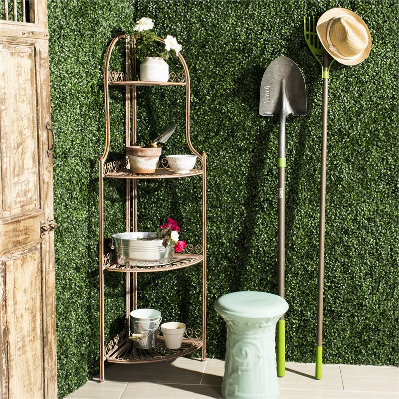 Safavieh Abarrane 4 Tier Corner Metal Outdoor Shelf in Rust Orange