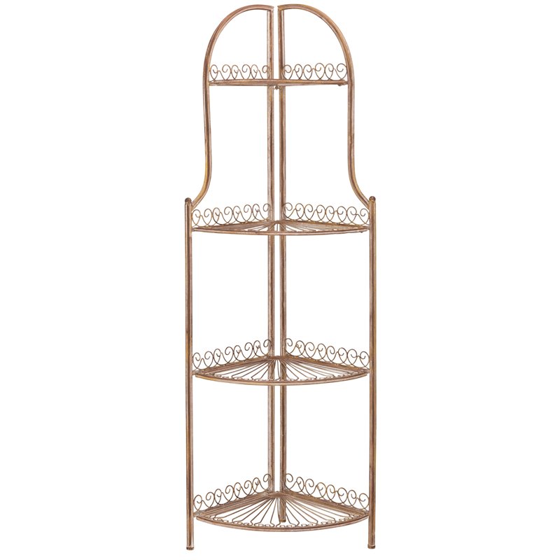 Safavieh Abarrane 4 Tier Corner Metal Outdoor Shelf in Rust Orange