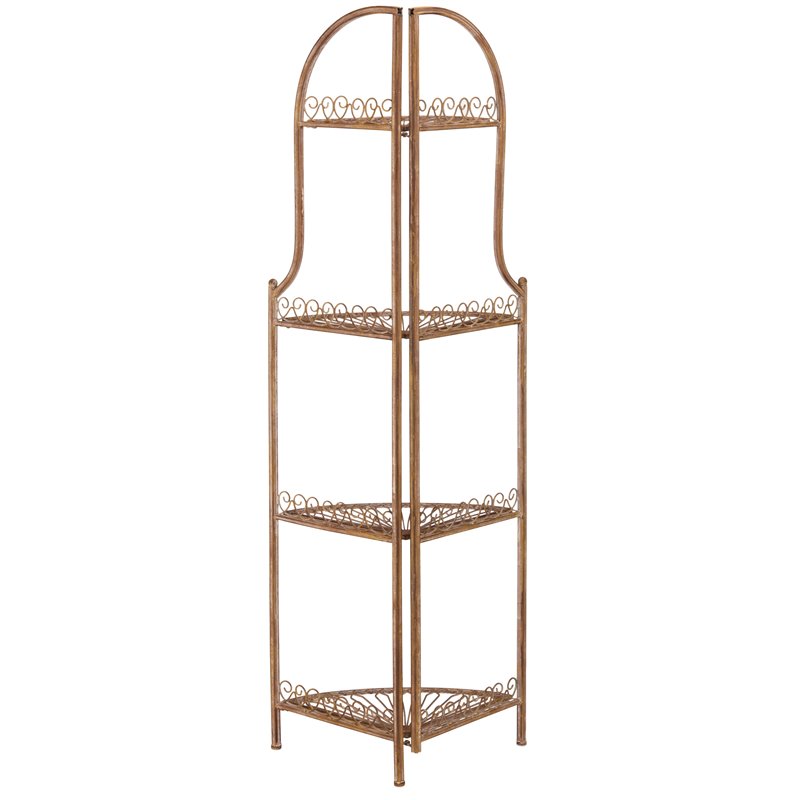 Safavieh Abarrane 4 Tier Corner Metal Outdoor Shelf in Rust Orange