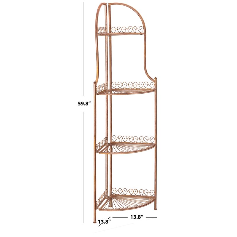 Safavieh Abarrane 4 Tier Corner Metal Outdoor Shelf in Rust Orange